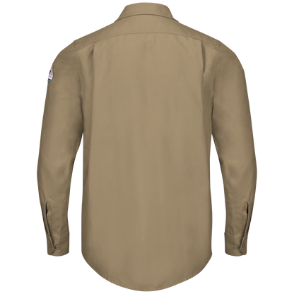 Back view of beige Bulwark FR Work Shirt