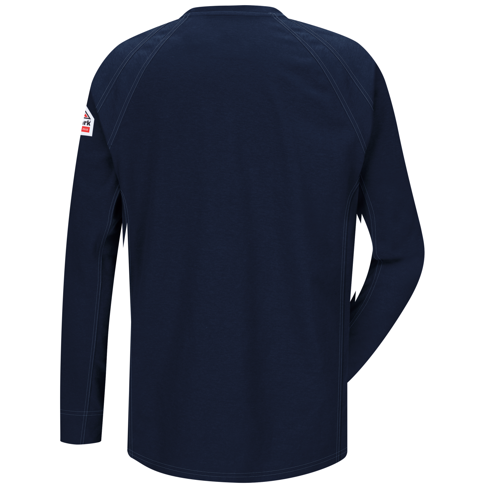 Backview of navy Bulwark FR Knit Long Sleeve T-Shirt