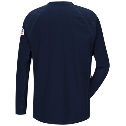Backview of navy Bulwark FR Knit Long Sleeve T-Shirt