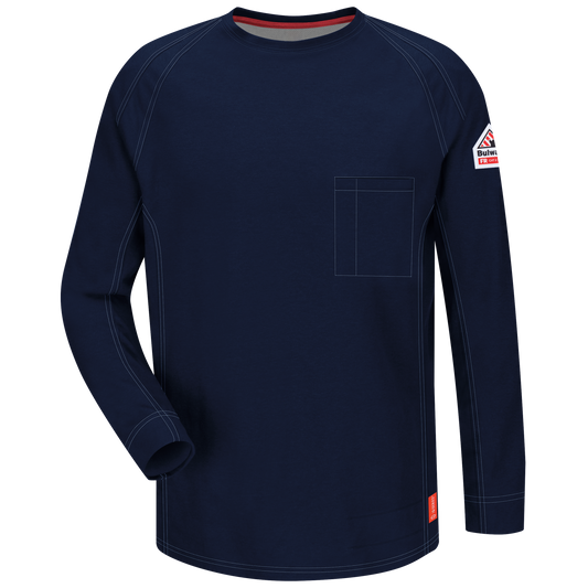Frontview of navy Bulwark FR Knit Long Sleeve T-Shirt