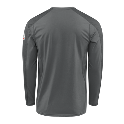 Back view of charcoal Bulwark Men’s FR Flex Knit Henley