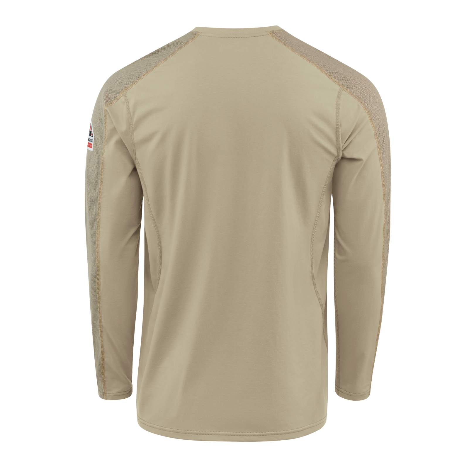 Back view of khaki Bulwark Men’s FR Flex Knit Henley