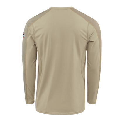 Back view of khaki Bulwark Men’s FR Flex Knit Henley