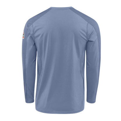 Back view of light blue Bulwark Men’s FR Flex Knit Henley