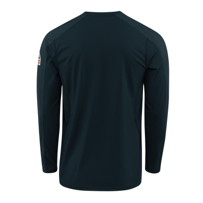 Back view of navy Bulwark Men’s FR Flex Knit Henley