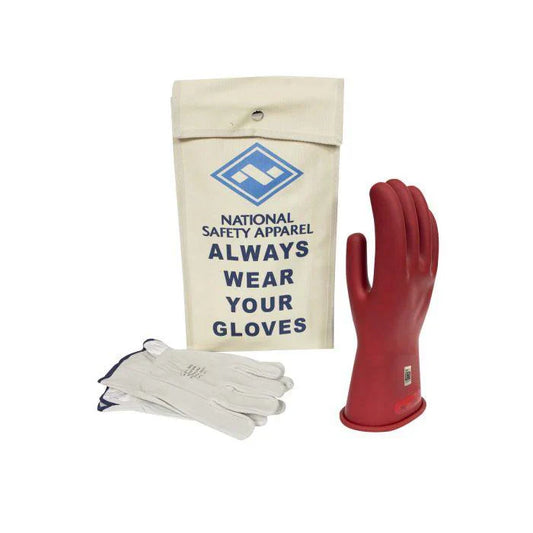 Red gloves and a white bag with text on a white background