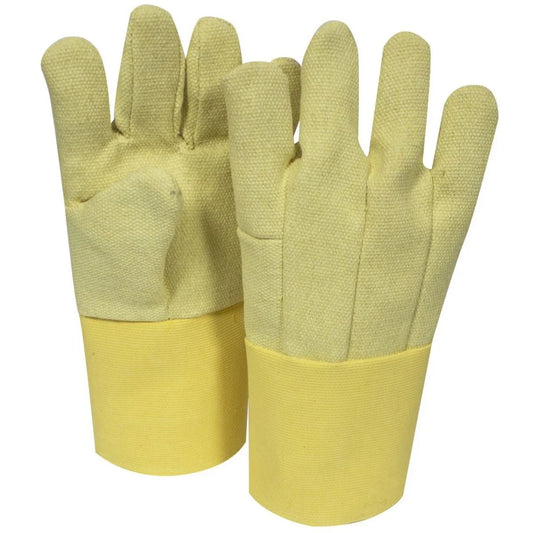 Pair of yellow gloves with textured palm on a white background