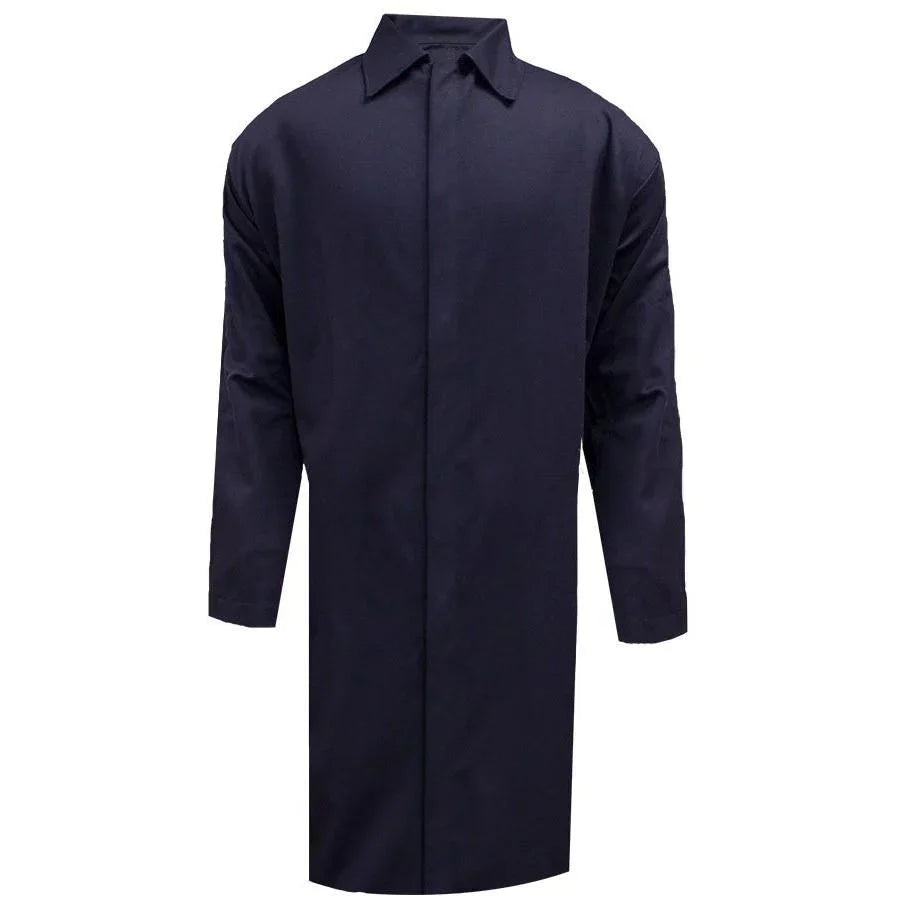 Navy blue overcoat on a white background