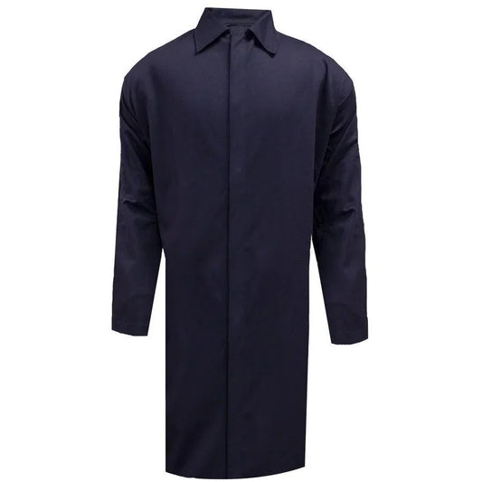 Navy blue overcoat on a white background