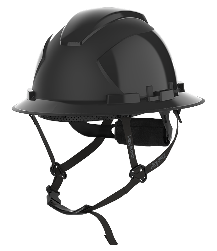 HexArmor Full Brim Safety Helmet in black color