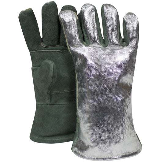 Aluminized Thermal Gloves - Leather Back and Palm, 13 In. Long, Wing Thumb
