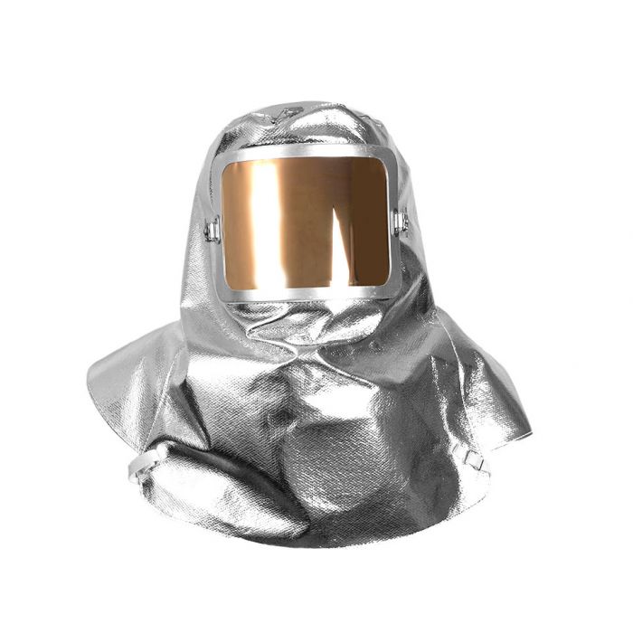 Aluminized Thermal Hood - Metal Faceshield Frame, Universal Headgear, Clips for Hard Hat, Gold Film Cover