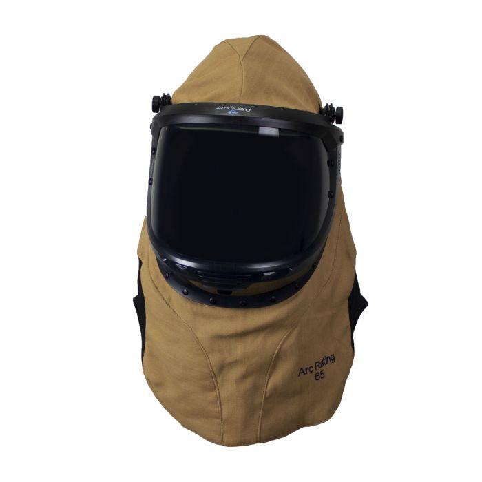 Arc Flash Hood - 65 Cal - Lift Front, Faceshield, Flash Light with Mounting Clip, Slotted Adapter and Hard Hat