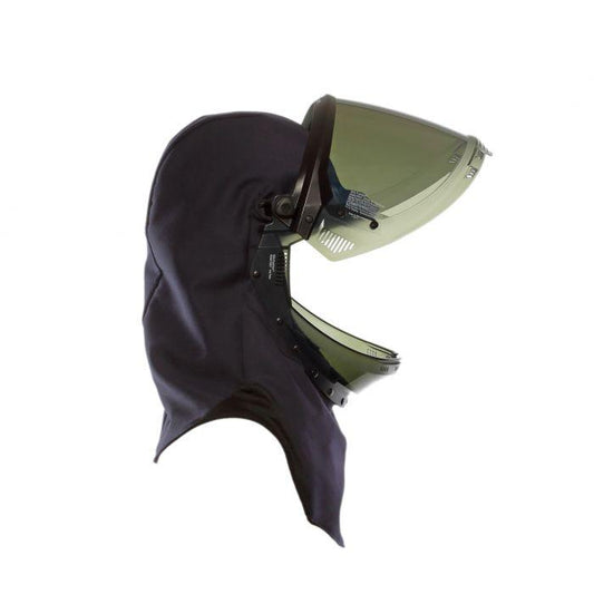 Arc Flash Lift Front Hood with Faceshield, Flash Light with Mounting Clip, Slotted Adapter and Hard Hat