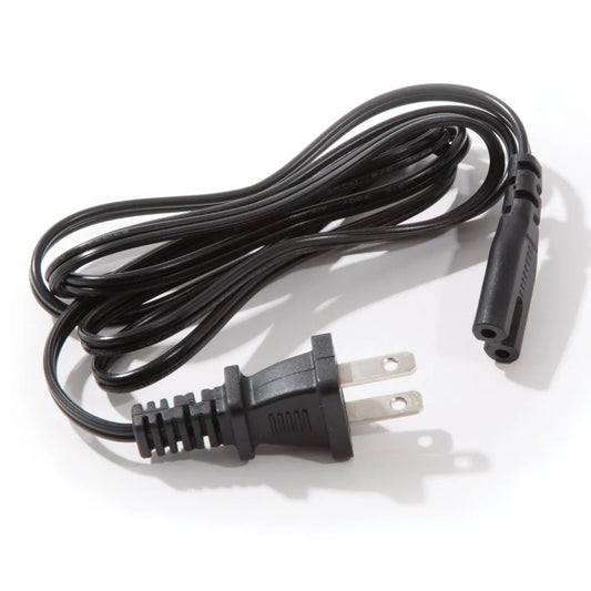 Black power cord with plug on a white background