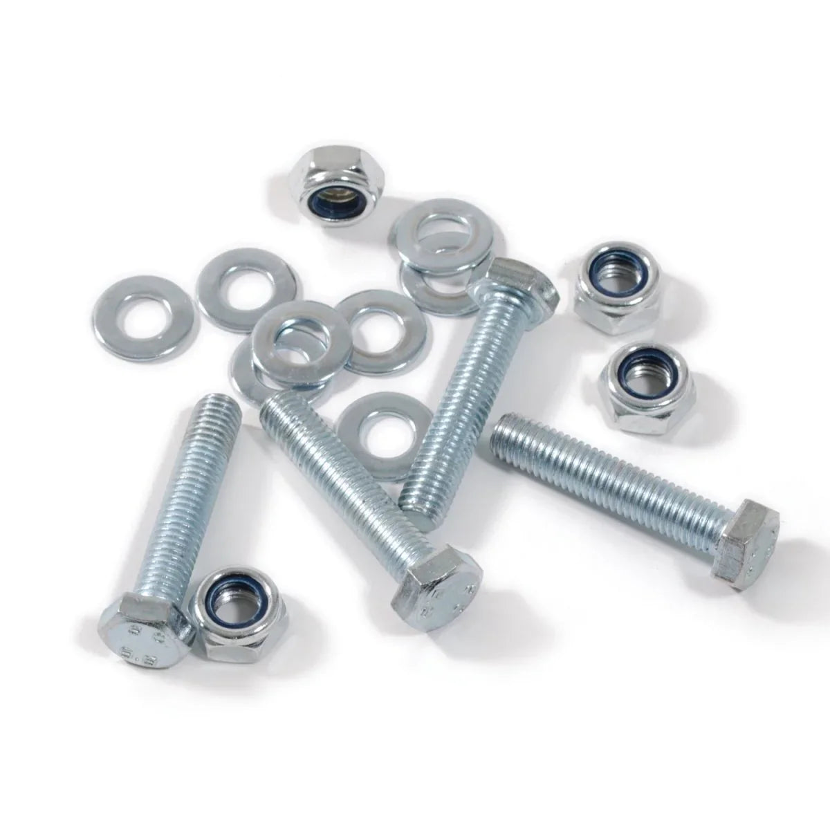 Collection of bolts and nuts on a white background