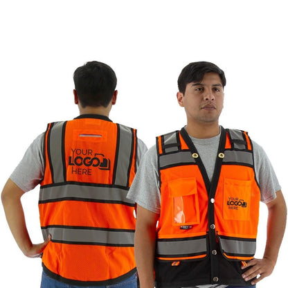 Hi Vis Heavy Duty Surveyor's Mesh Vest (PK 5 Vests) - ANSI 2, Type R, Snaps Close