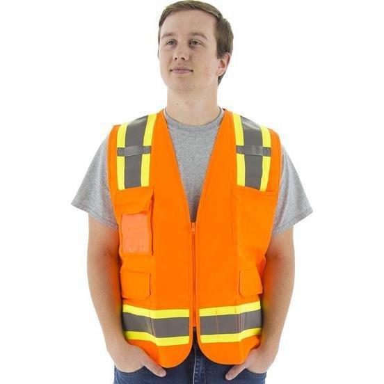 Hi Vis Surveyor's Vests - Mesh Back, ID Holder, ANSI 2, Type R, DOT Striping, Zipper