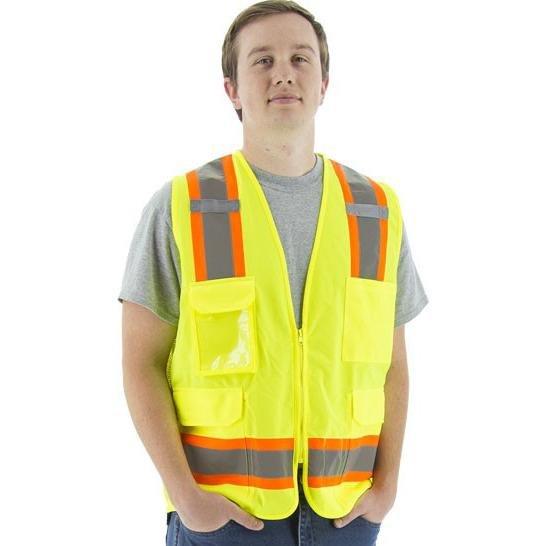 Hi Vis Surveyor's Vests - Mesh Back, ID Holder, ANSI 2, Type R, DOT Striping, Zipper