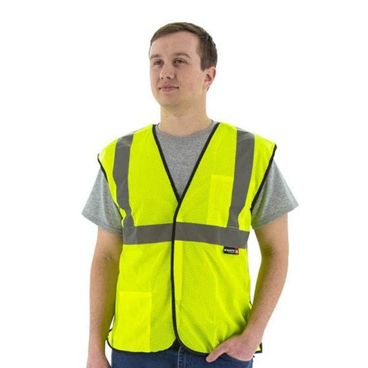 High Visibility Breakaway Mesh Safety Vest - DOT Striping, Velcro Close