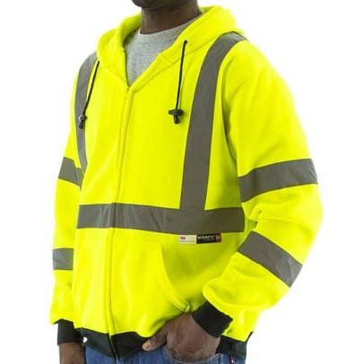 High Visibility Hooded Sweatshirt - Zip Close, Reflective Striping - Majestic