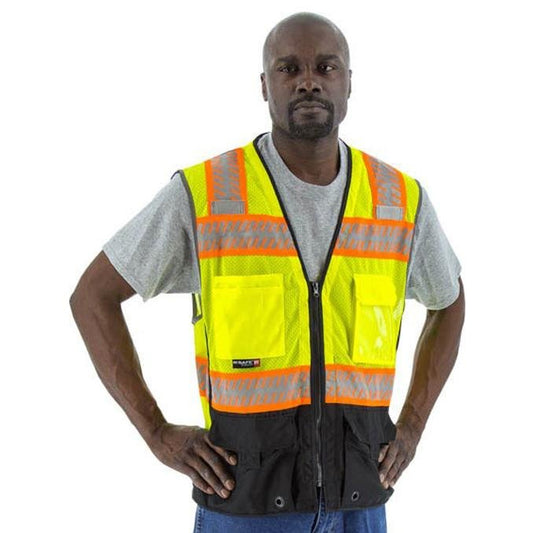 High Visibility Mesh Safety Vest - DOT Reflective Chainsaw Striping, Zipper Close