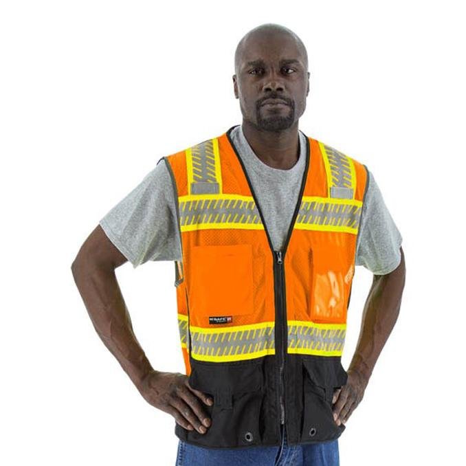 High Visibility Mesh Safety Vest - DOT Reflective Chainsaw Striping, Zipper Close