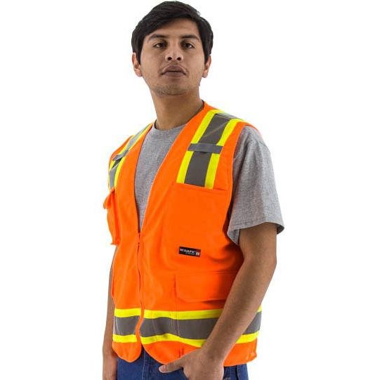 High Visibility Surveyors Safety Vest - DOT Striping, Mesh Back, Zipper Close