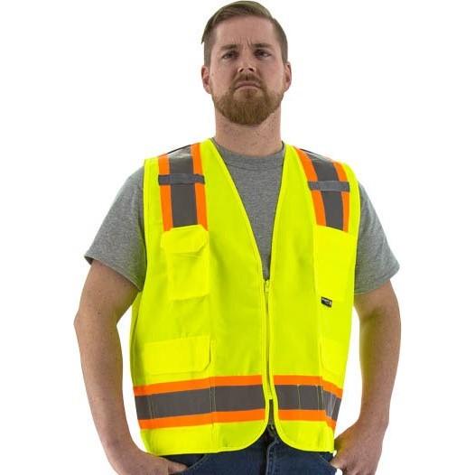 High Visibility Surveyors Safety Vest  - DOT Striping, Zipper Close