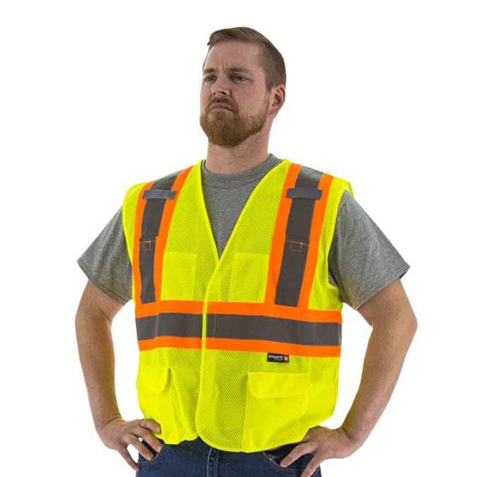 High Visibility Yellow Mesh Safety Vest- DOT Striping, Velcro Close