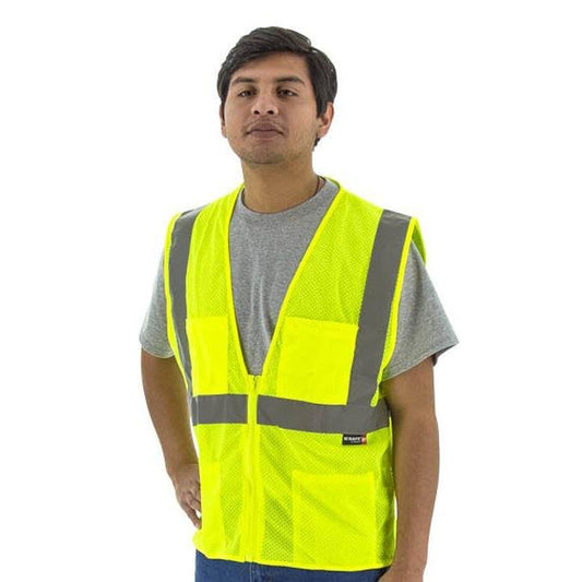 High Visibility Yellow Mesh Safety Vest - Zipper Close