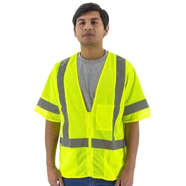 High Visibility Yellow Mesh Safety Vest - Zipper Close