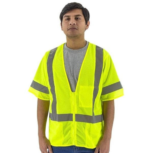 High Visibility Yellow Mesh Safety Vest - Zipper Close