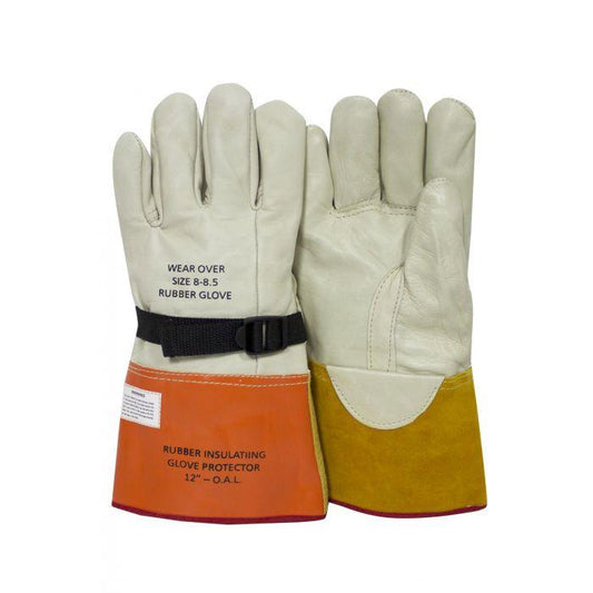 Leather Glove Protectors for Rubber Voltage Gloves - 12 Inch, Cinch Strap