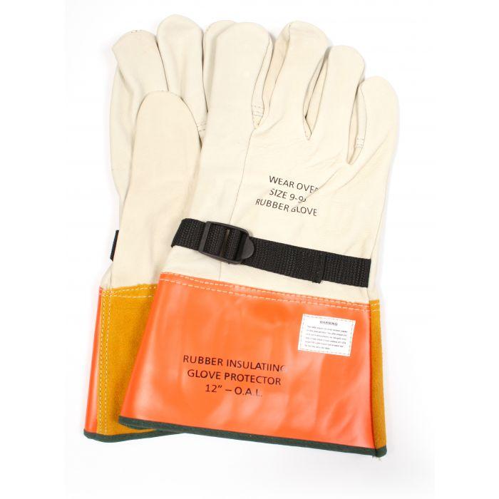 Leather Glove Protectors for Rubber Voltage Gloves - 12 Inch, Cinch Strap