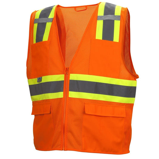 RVZ23 Hi Vis Mesh Vest - ANSI 2, Type R, Contrasting Trim, 6 Pockets, Zipper 