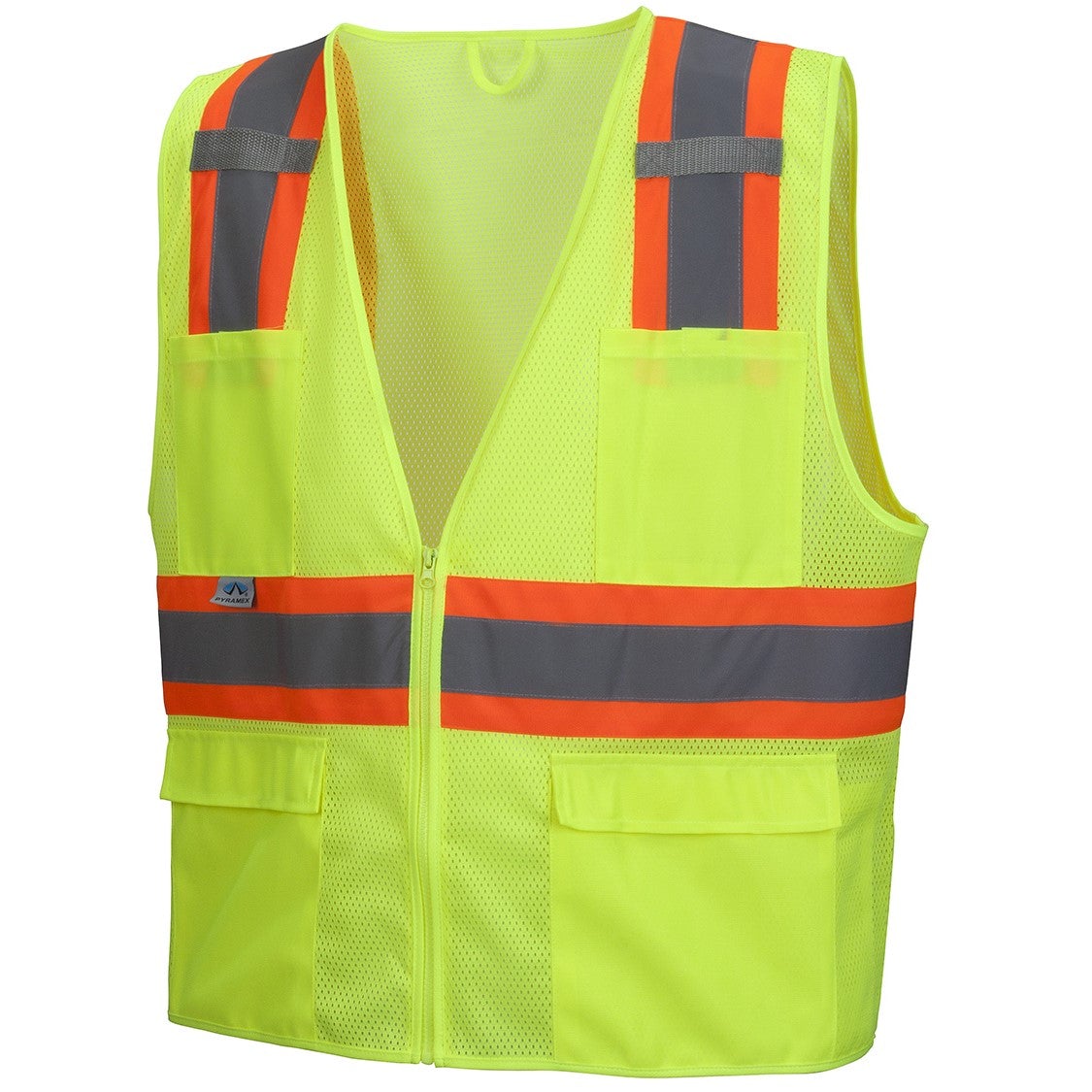RVZ23 Hi Vis Mesh Vest - ANSI 2, Type R, Contrasting Trim, 6 Pockets, Zipper