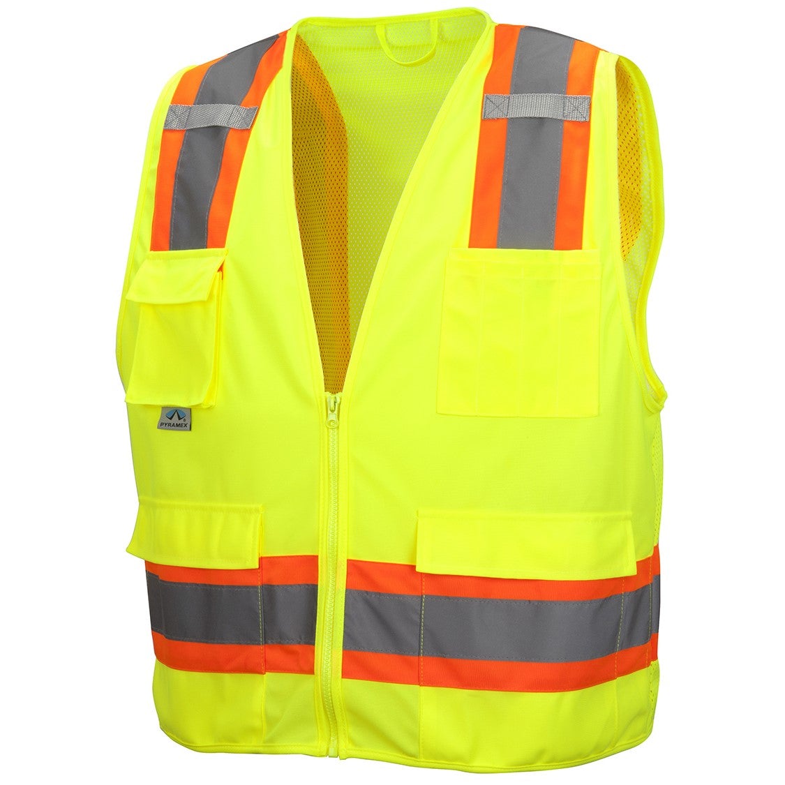 RVZ24 Hi Vis Mesh Back Vest - ANSI 2, Type R, 6 Pockets, Zipper